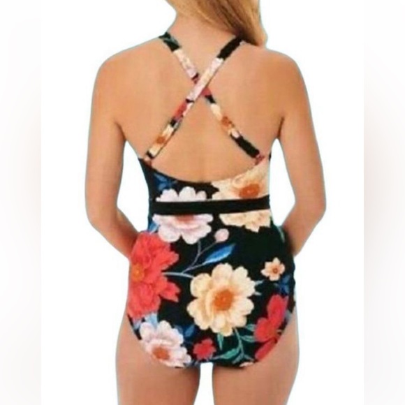 NEW Miraclesuit Dream Black Floral Tie Waist Swimsuit Size 8 - Picture 2 of 7